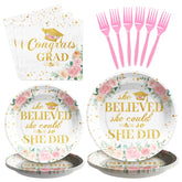 96 Pcs Pink Graduation Party Plates and Napkins - Grencian